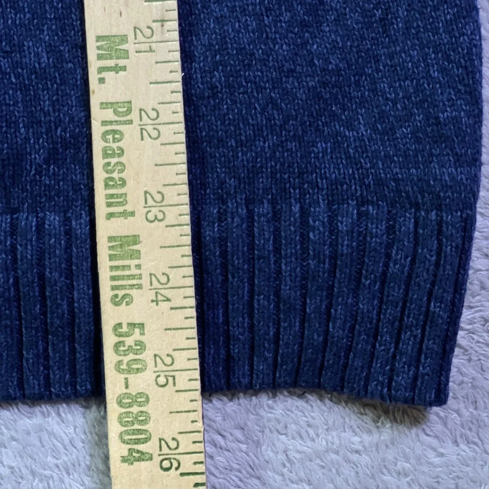 Chaps Men's Blue Knit Sweater Elbow Patches Mock Neck Pullover Size Large Ribbed